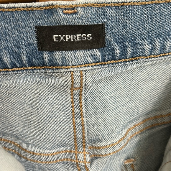 Express Super High Rise Black Velvet-like Lace Detail Raw Hem Jeans Size 10R - Picture 5 of 7